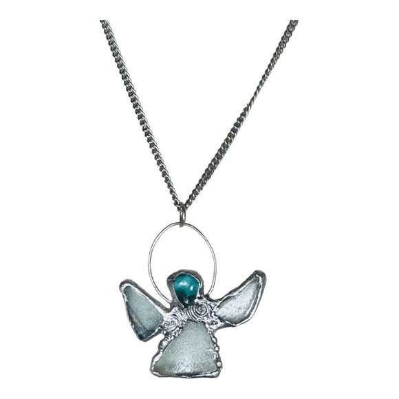 Sea Glass Angel Pendant Bezel Handcrafted with intricate Silver Blend Metalwork - Picture 11 of 16
